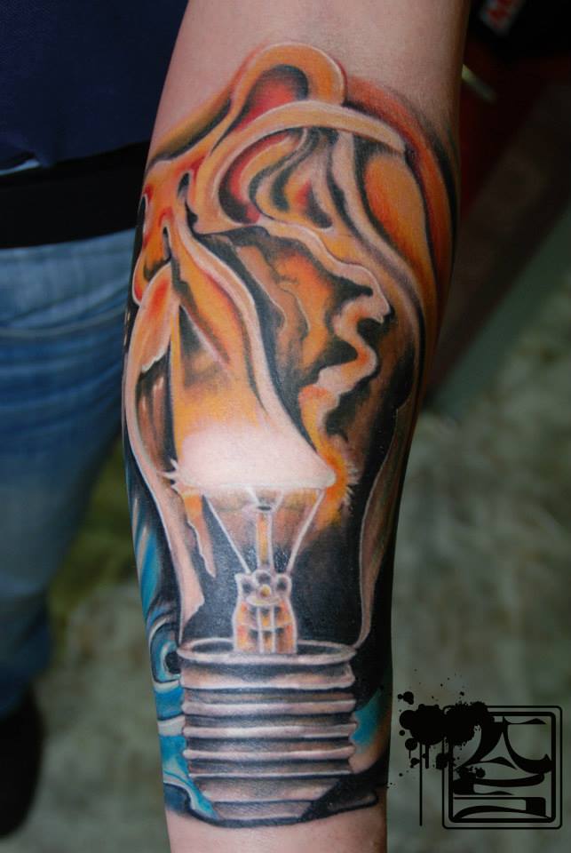 Colorful Artistic Bulb Half Sleeve Tattoo