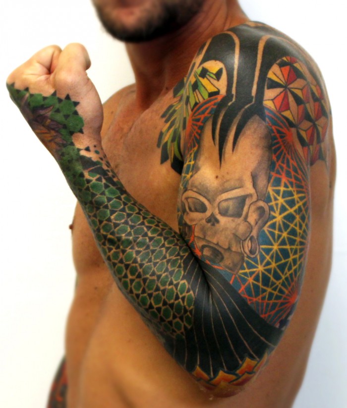 Geometric Colorful Sleeve Tattoo (In progress) - Balinese Tattoo Miami