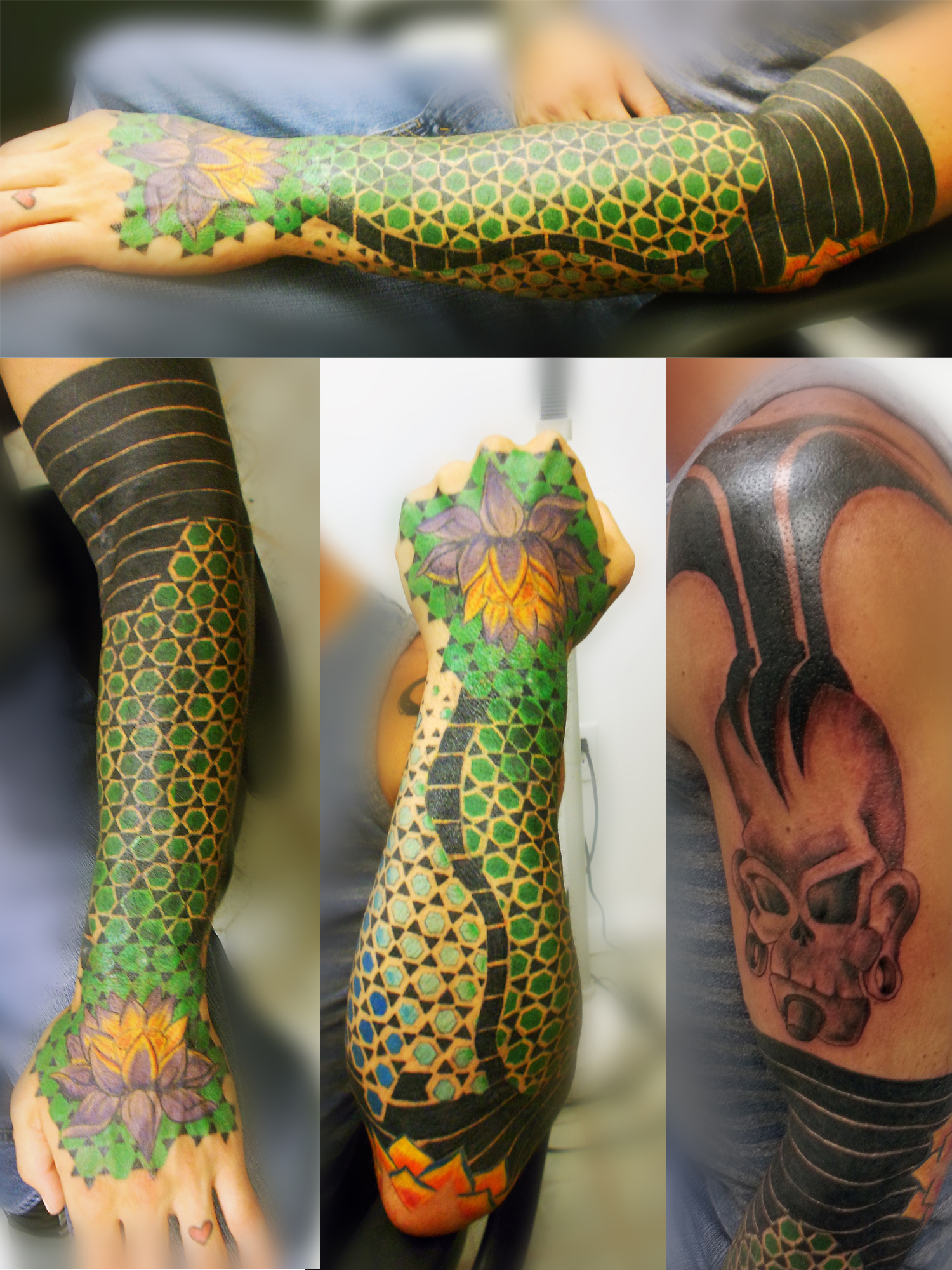 Geometric Colorful Sleeve Tattoo In Progress 
