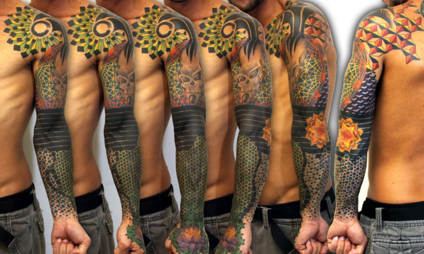 Geometric Colorful Sleeve Tattoo - Balinese Tattoo Miami