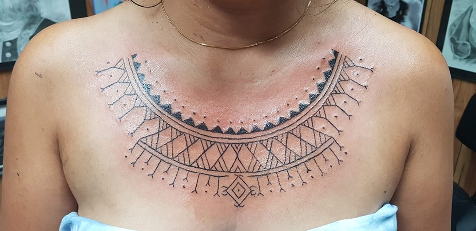 Tribal chest piece for women - Balinese Tattoo Miami