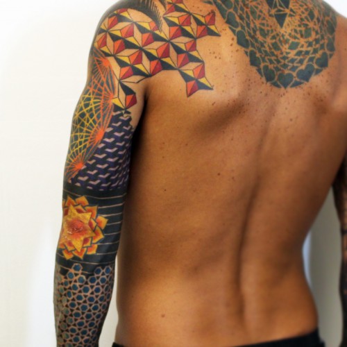 Geometric Colorful Sleeve Tattoo Back - Balinese Tattoo Miami